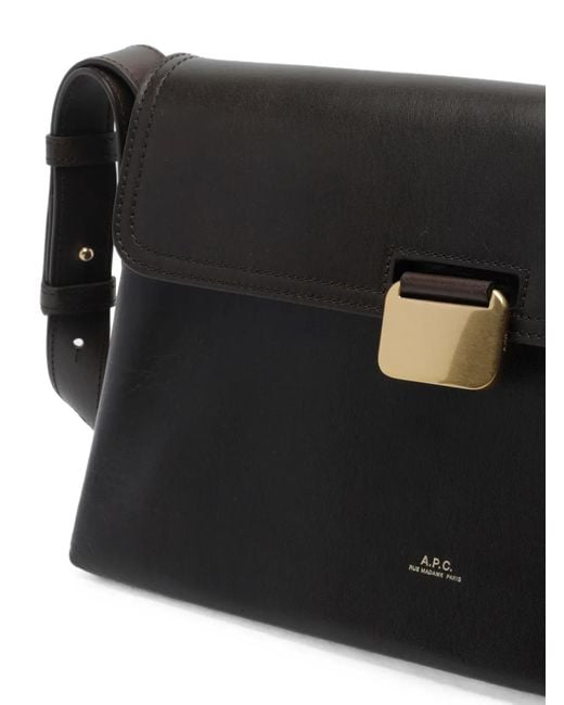 A.P.C. Black Simone Logo-Print Leather Shoulder Bag