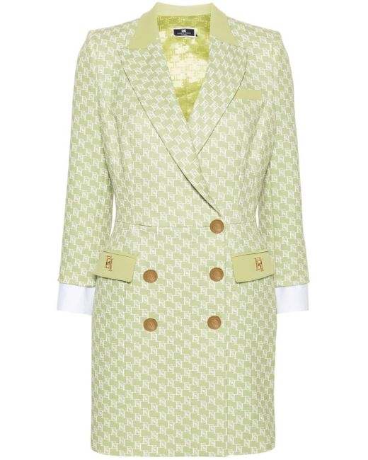 Elisabetta Franchi Green Monogram-pattern Mini Dress