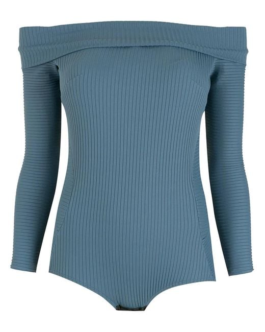 Amir Slama Blue Off-Shoulder Bodysuit