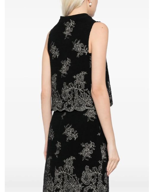 Giambattista Valli Black Floral-Embroidered Tank Top
