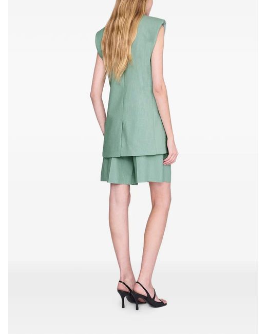 Anine Bing Green Bryson Pleated Shorts