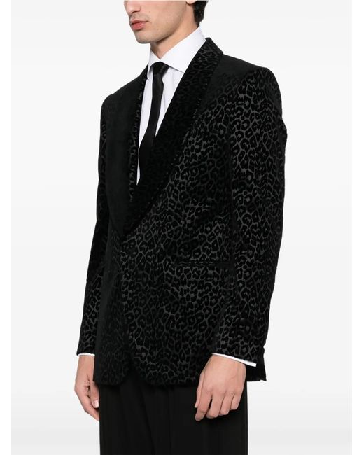 Fursac Black Pattern Animal Cotton Blazer for men