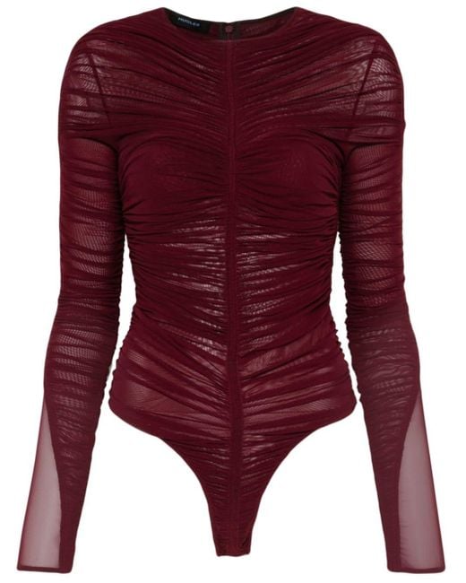 Mugler Purple Ruched Bodysuit