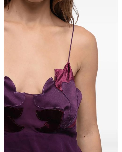 Alberta Ferretti Purple Velvet-Applique Ruffled Dress