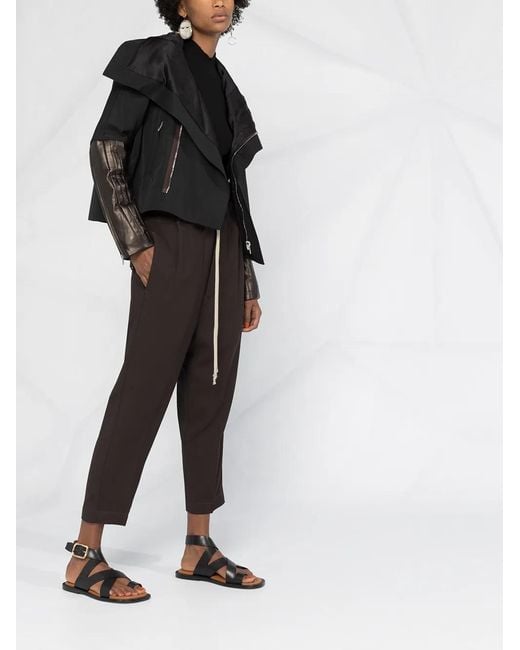 Rick Owens Black Leather Sleeve Zipped Jacket