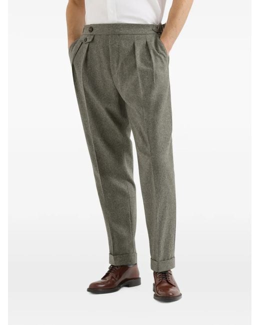 Brunello Cucinelli Gray Virgin Wool Flannel Trousers With Double Pleats And Waist Tabs for men