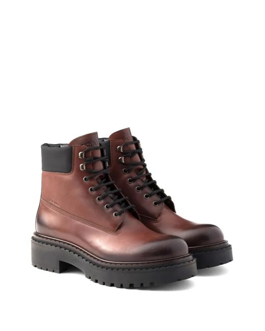 Prada Brown Leather Work Boots for men