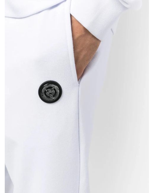 Philipp Plein White Logo-Plaque Cotton Track Pants for men