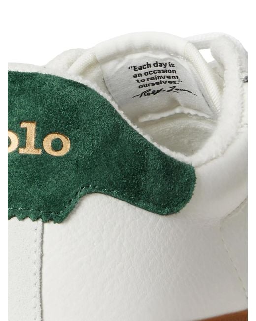 Polo Ralph Lauren White Suede-Panels Leather Sneakers for men