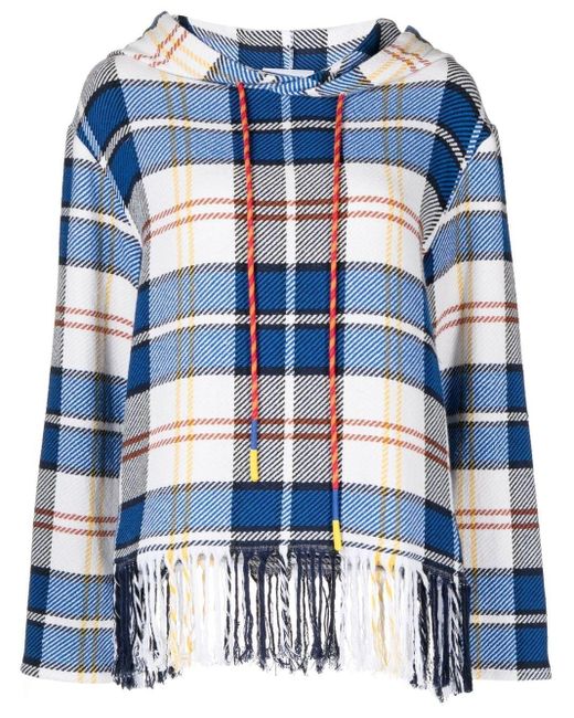 Mira Mikati Cotton Fringed Check-print Hoodie in Blue | Lyst