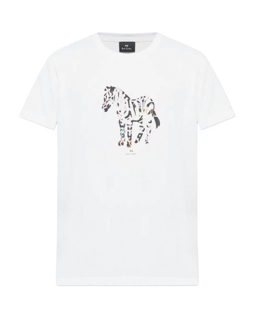 Paul Smith Men's White Zebra Print T-Shirt