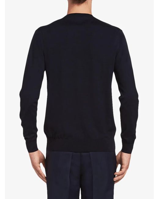 Prada Blue Crew-Neck Wool Jumper for men