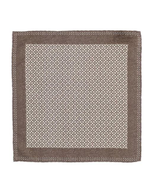 Brunello Cucinelli Gray Geometric-Print Pocket Square for men