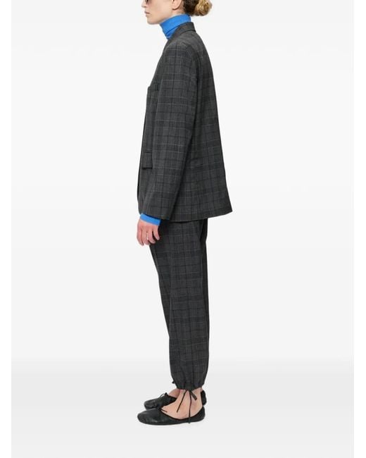 6397 Black Relaxed Sporting Check-Pattern Blazer