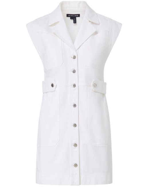 Veronica Beard White Jax Notched-collar Cotton Dress