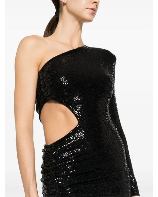 Nissa Black Metallic-Finish One-Shoulder Dress