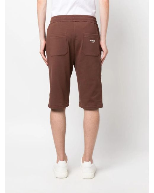 Balmain Brown Logo-Print Track Shorts for men
