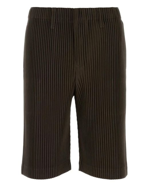Homme Plissé Issey Miyake Black Plissé-Effect Bermuda Shorts for men