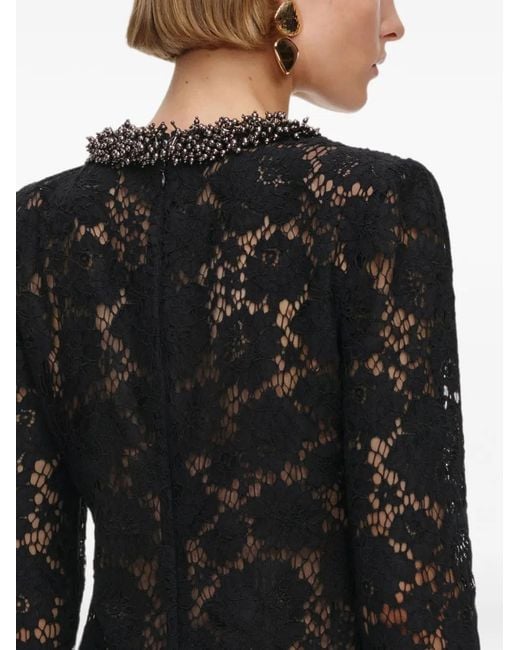 Self-Portrait Black Lace Long-Sleeve Mini Dress