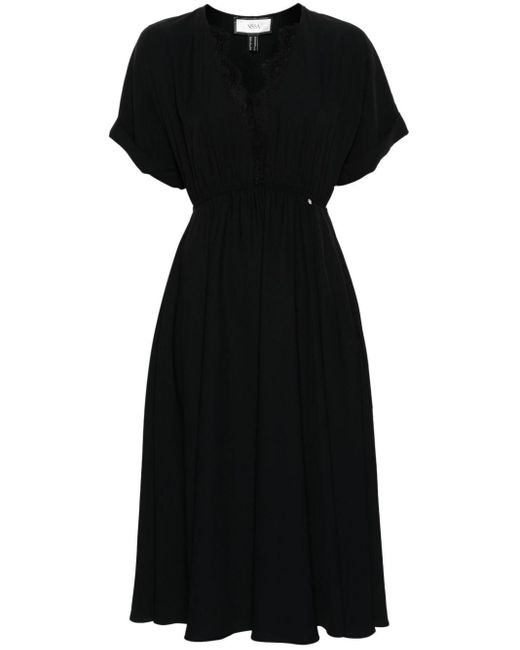 Nissa Black Lace-detail Midi Dress