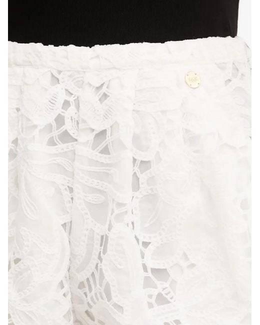 Silvian Heach White Lace-Overlay Scalloped Shorts