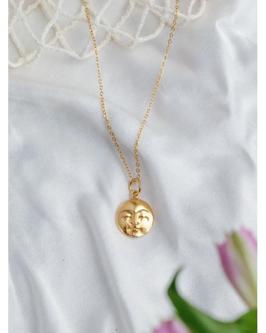 Ottoman Hands Metallic Moon-Face Pendant Necklace