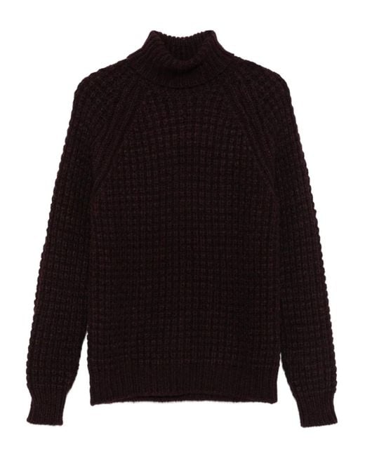 Roberto Collina Black Roll-Neck Waffle-Knit Sweater for men