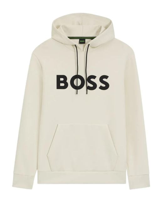Boss White Soody Zone Hoodie, Stretchy Construction for men
