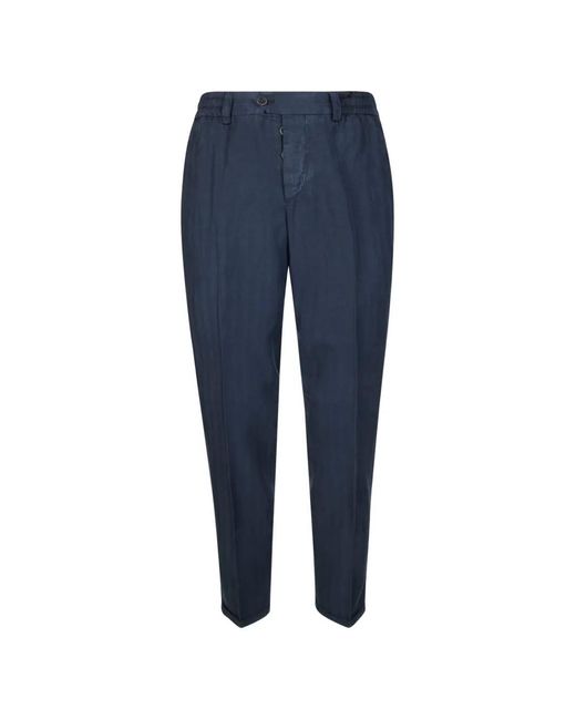 PT Torino Blue Pleated Cotton Trousers for men