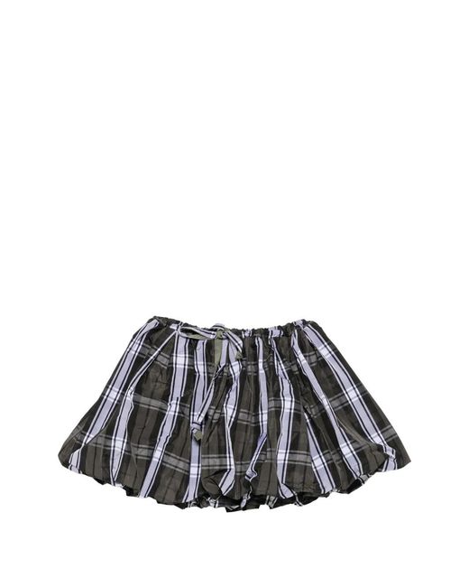 Patou White Tartan-Print Bubble-Hem Skirt