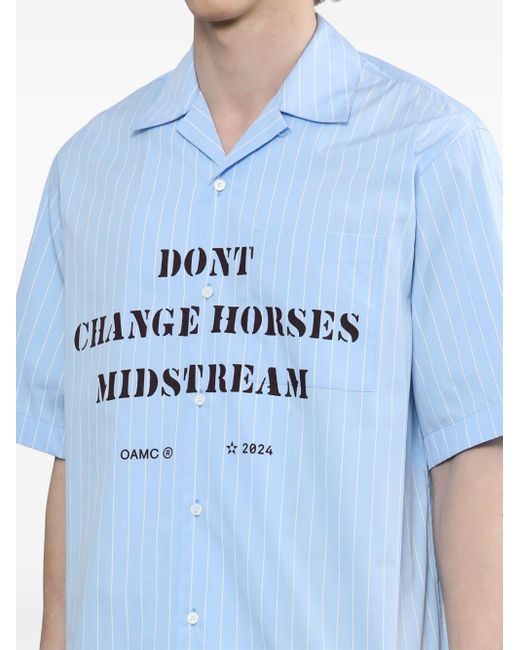 Camiseta a rayas con eslogan estampado OAMC de hombre de color Blue