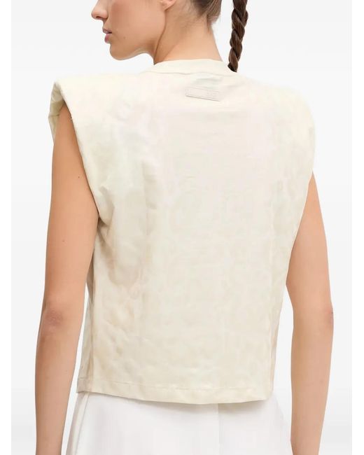 EA7 White Padded-Shoulder Leopard-Print Top