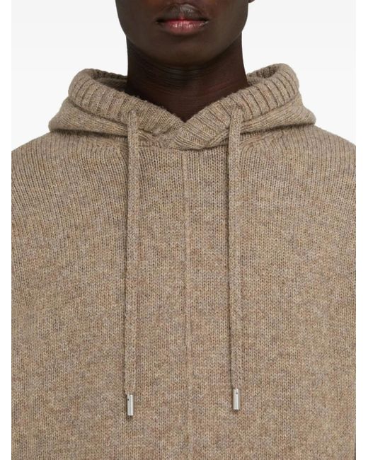 Ferragamo Gray Virgin-Wool Knitted Hoodie for men