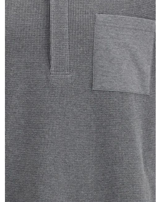 Thom Browne Gray Long Sleeve Patch Pocket Polo Shirt for men
