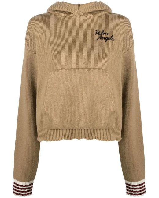 Palm Angels Natural Embroidered Logo Knitted Hoodie