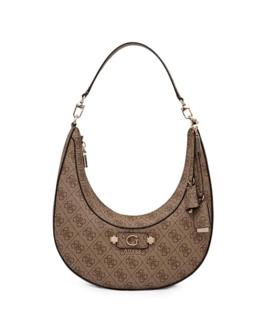 Guess Gray Monogram-Print Curved Tote Bag