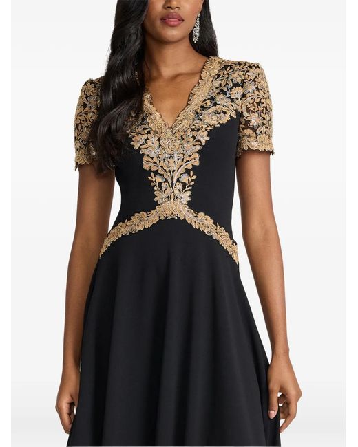 Tadashi Shoji Black Sequin-Embellished Floral-Lace Midi Dress