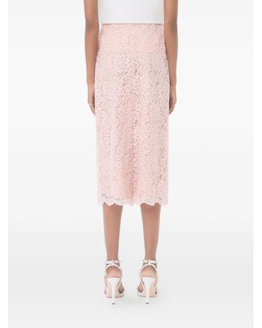Valentino Garavani Pink Lace Midi Skirt
