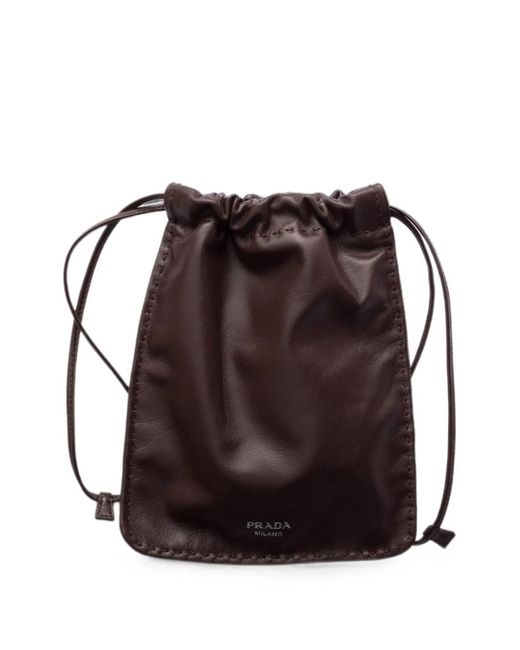 Prada Brown Pochette Pour Smartphone En Cuir Nappa