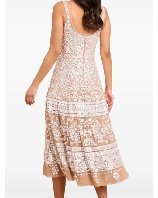 Needle & Thread Midi-Jurk Verfraaid Met Pailletten En Diepe Ronde Hals in het White