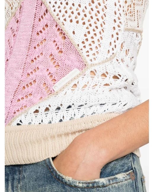 MARINE SERRE Pink Regenerated Crochet-Knit Top
