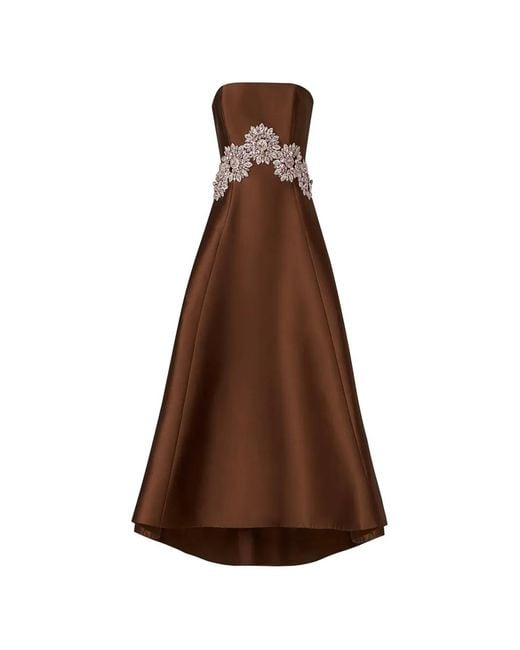 Costarellos Brown Bria Crystal-Embellished Strapless Asymmetric Dress