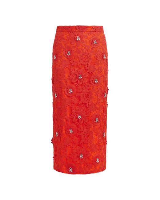Essentiel Antwerp Red Floral Rhinestone Midi Skirt