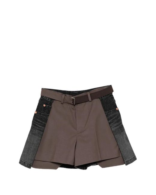 Sacai レディース ブラウン デニムパネル ショートパンツの通販はau