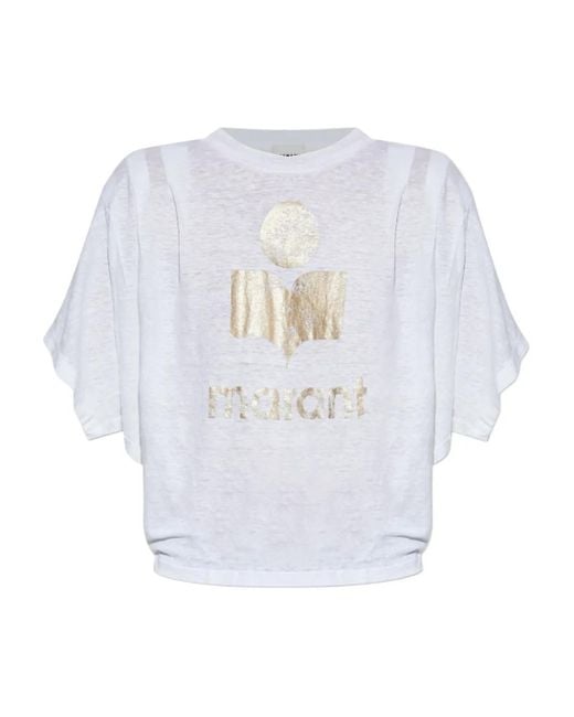 Isabel Marant White T-Shirt aus Leinen mit Logo-Print