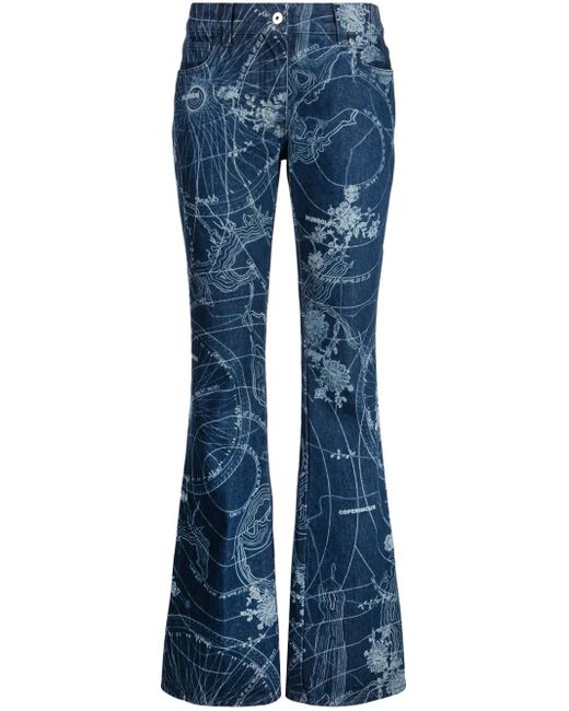 Off-White c/o Virgil Abloh Blue Graphic-Print Flared Jeans