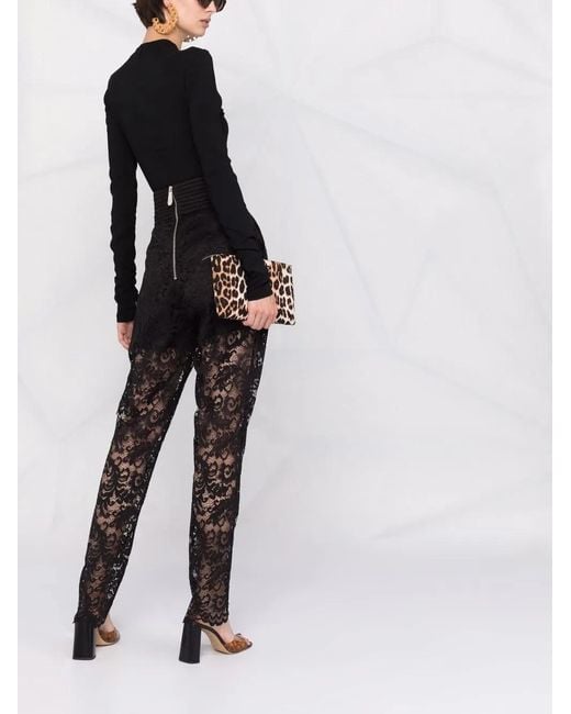 Philipp Plein Black High-waisted Lace-patterned Trousers