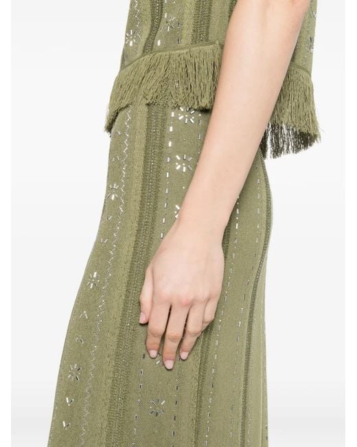 Maje Green Knit Skirt With Rhinestone Flowers