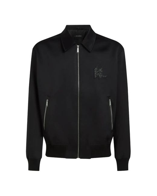 Karl Lagerfeld Black Monogram Satin Bomber Jacket for men