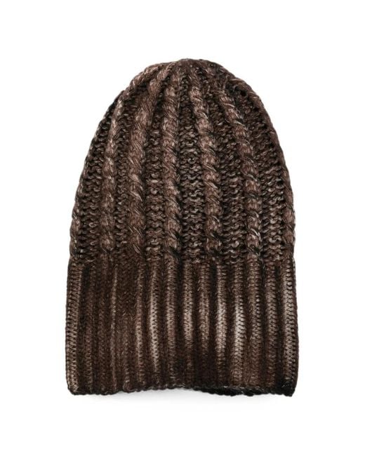 Avant Toi Brown Cable-Knit Ribbed Beanie Hat